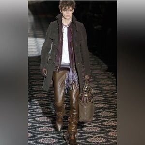 Gucci brown mole skin military coat 44 xsmall great for fall gold buttons Italy